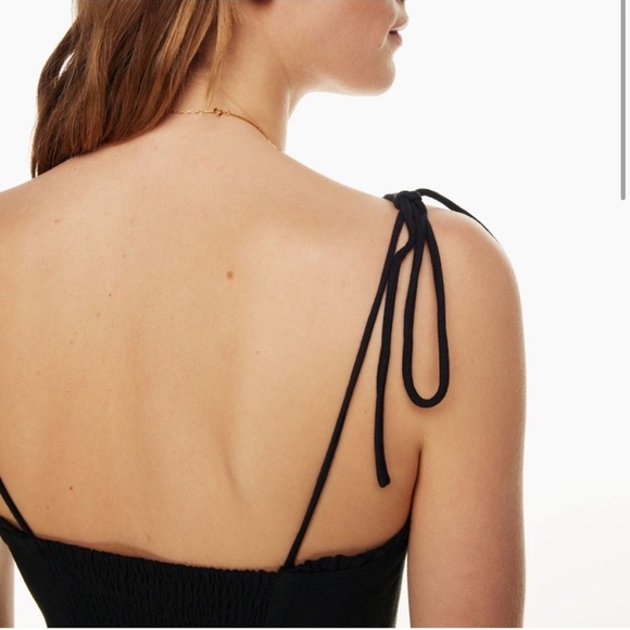 Aritzia Wilfred fable dress black tie straps smocked back bustier front - Picture 2 of 10